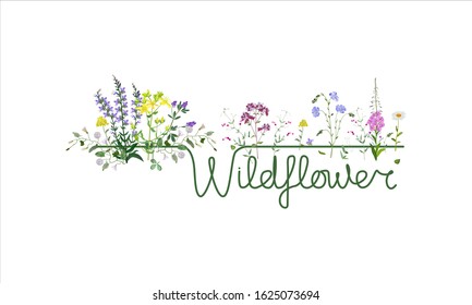 composition of wildflowers with text in color graphic drawing