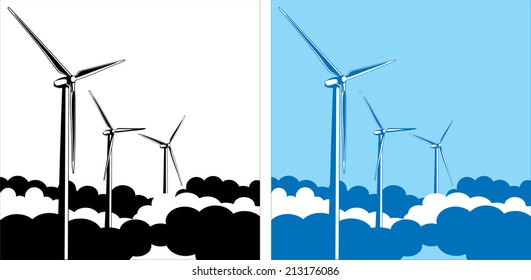 composition of wind turbines in the clouds