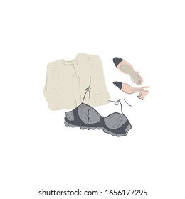 composición de prendas de vestir para mujeres - sostén, suéter doblado, zapatos