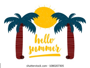 Compositional vector illustration in scandinavian style with calligraphy lettering hello summer