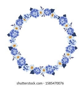 
compositions of blue flowers and leaves
