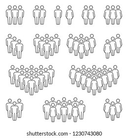 Compositions of groups of men and women classic vector icon signs