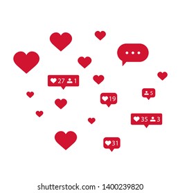compositions of icons of followers likes and hearts