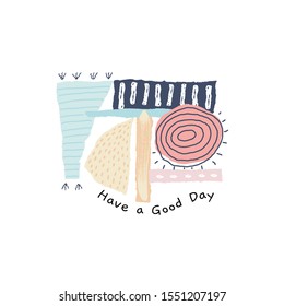 Compositions with torn paper decorated paint and ink spots. Different shapes with rough ribbed and jagged edges. Grunge texture. Applique of scraps with stains. Cover, card, label, poster. Vector