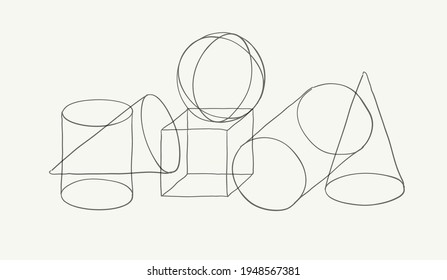 Compositions of wireframe solid shapes. Abstract art background.