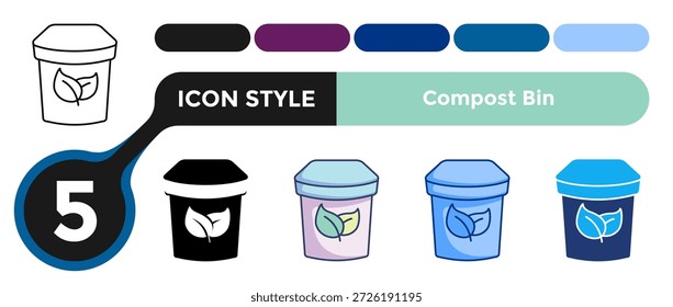 El icono de Compost Bin comunica los conceptos de reciclaje de residuos orgánicos en diseños centrados en la sostenibilidad. Línea, Relleno, Estilo de color.