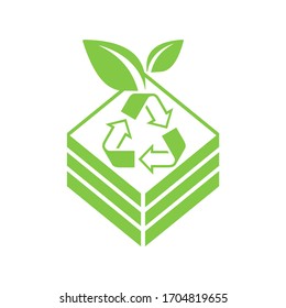 Icono de la papelera de compostaje - contenedor para fertilizante orgánico - caja de madera, señal de planta y reciclado - emblema vectorial aislado