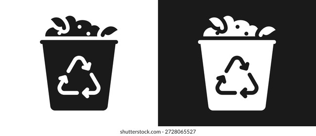 Compost Bin Symbol Set Glyphe auf weißem und schwarzem Hintergrund