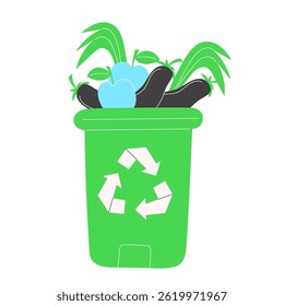 Compost Bin for Plant Waste Recycling. Recycling and Reusing Organic Materials Concept. Flat Vector Illustration.