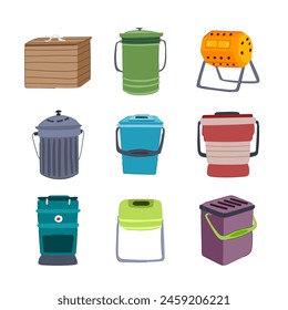 compost bin set cartoon. garbage waste, organic vegetable, pile recycle compost bin sign. isolated symbol vector illustration