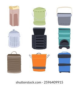 compost bin set cartoon. garden environment, nutrients decomposition, microbes green compost bin sign. isolated symbol vector illustration
