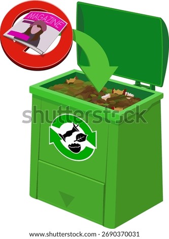 Compost bin where a Magazine or Glossy Paper are prohibited from being added to the compost (cut out)