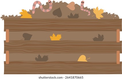 Compost box with with funny worms. Recycling concept. Flat vector illustration.