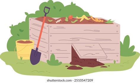 Compost color icon. Organic trash in wooden box isolated on white background