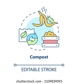 Compost Concept Icon. Organischer Müll. Recyclingabfall. Minimieren Sie abstrakte Ideen in dünner Linie. Einzeln Umrisszeichnung. Bearbeitbarer Strich. Verwendung von Roboter-Medium, Myriad Pro-Fett-Schriftarten
