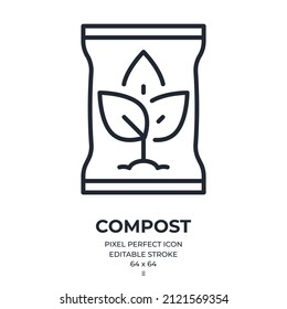 Compost editable stroke outline icon isolated on white background flat vector illustration. Pixel perfect. 64 x 64.