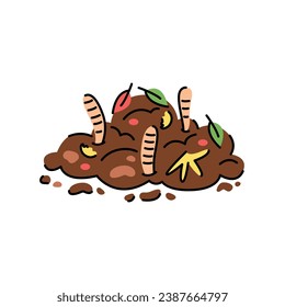 Correa de compost con icono de línea de color de gusanos. Compostaje. Elemento aislado del vector. Trazo editable.