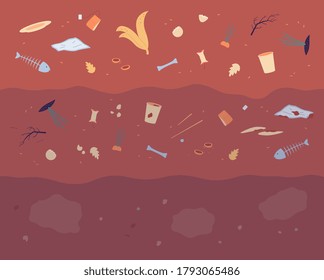 Compost Layers Of Food Waste In The Soil In A Landfill Or Garden. Decomposition Of Plant Or Animal Organic Waste. Vector Flat Cartoon Illustration.