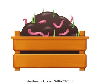 Compost pile in a crate. Vector 3d illustration.