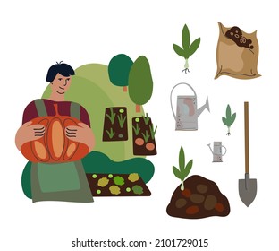 Compost pile. Organic compost theme. Set of hand drawn icons. Zero waste theme.