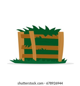 compost pile in wooden box. Vector illustration isolated on white background