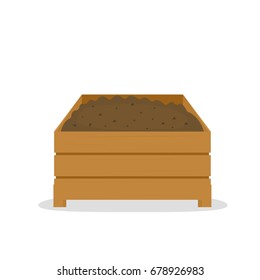 compost pile in wooden box. Vector illustration isolated on white background