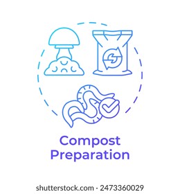 Compost preparation blue gradient concept icon. Indoor mushroom farming. Organic fertilizer. Soil health. Round shape line illustration. Abstract idea. Graphic design. Easy to use in article