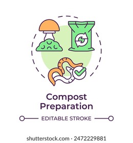 Compost preparation multi color concept icon. Indoor mushroom farming. Organic fertilizer. Soil health. Round shape line illustration. Abstract idea. Graphic design. Easy to use in article