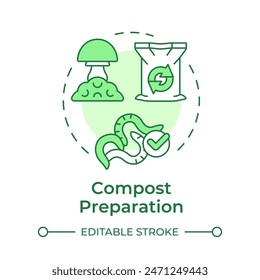 Compost preparation soft green concept icon. Indoor mushroom farming. Organic fertilizer. Soil health. Round shape line illustration. Abstract idea. Graphic design. Easy to use in article