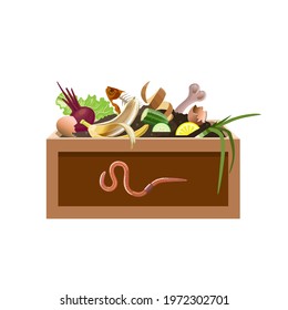 Compost recycling container. Food waste, organic fertilizer. Vector illustration isolated on white background