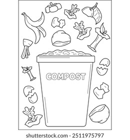 compost trash waste coloring book page for kids and adults creative coloring mindful relaxation activity