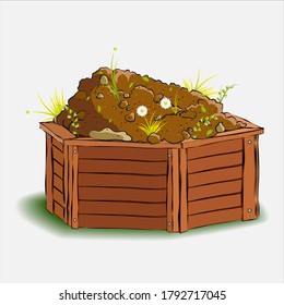 Compost wooden box, recycling concept vector illustration eco compost.