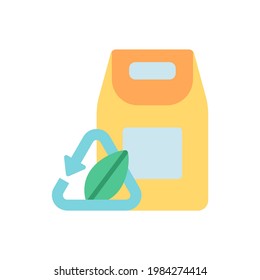 Compostable bag vector flat color icon. Biodegradable paper package. Ecology and environmental protection. Zero waste. Cartoon style clip art for mobile app. Isolated RGB illustration