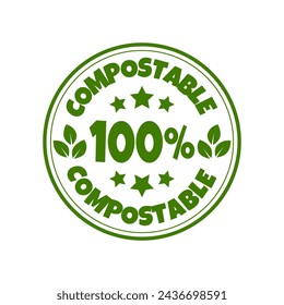 Compostable Ecology icon. Natural products sticker, label, badge and logo template with green leaves for organic and eco friendly products. Vector illustration