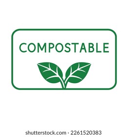 Icono de compostable. Logotipo compostable, aislado en blanco, ilustración vectorial. Reciclar desechos orgánicos. Etiqueta compostable.