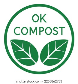 Compostable icon. Ok compost. Compostable waste, isolated on white, vector illustration. Recycle organic waste. Compostable label.