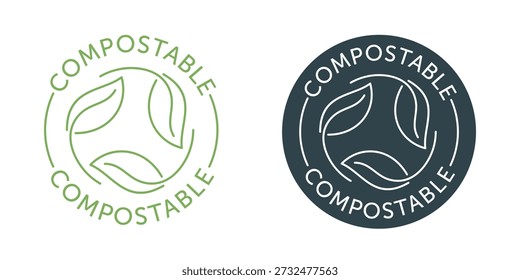 Compostable label - Fully Recyclable stamp for biodegradable materials and products. Zero waste industry and Environmental protection program