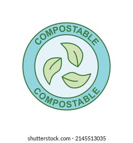 Compostable label icon in color icon, isolated on white background 