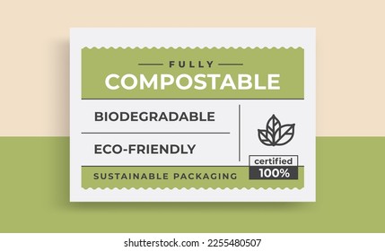 Compostable label vintage template. Packaging design with Eco-Friendly material. Recycle sticker.