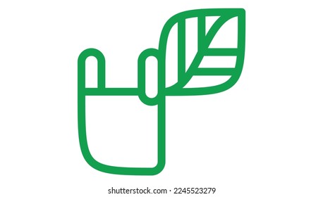 Compostable Logo line vector icon packaging, compostable shopping bag with leaf modern organic bag icon