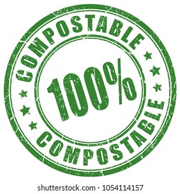 Compostable material 100 vector stamp isolated on white background