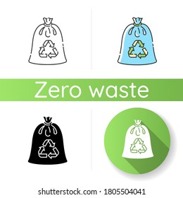 Compostable trash bag icon. Linear black and RGB color styles. Waste recycling. Refusing from plastic litter bags. Eco friendly, biodegradable materials use Isolated vector illustrations
