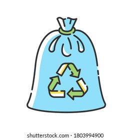 Compostable trash bag RGB color icon. Waste recycling. Refusing from plastic litter bags. Eco friendly, biodegradable materials use isolated vector illustration