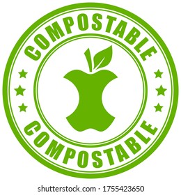 Compostable waste vector green label on white background