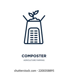 composter icon from agriculture farming and gardening collection. Thin linear composter, organic, nature outline icon isolated on white background. Line vector composter sign, symbol for web and