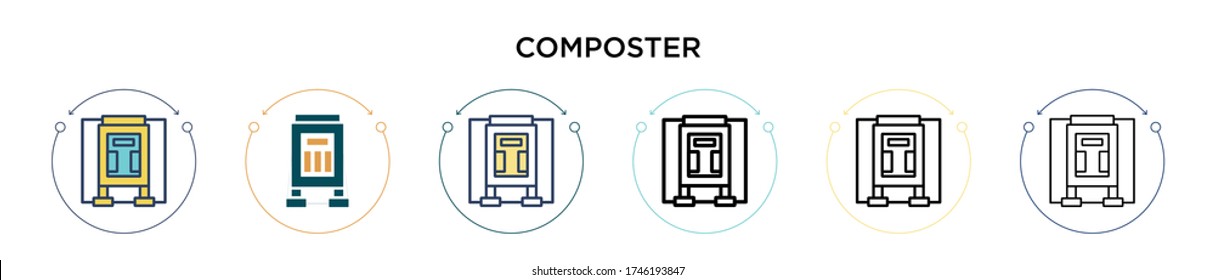 Icono de compositor en estilo relleno, delgado, contorno y trazo. Ilustración vectorial de dos iconos vectores de compositores de color y negro se puede utilizar para móviles, ui, web