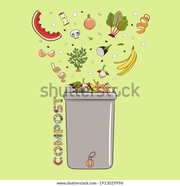 Composting Bin Falling Kitchen Scraps Fruits Stock Vector (Royalty Free ...