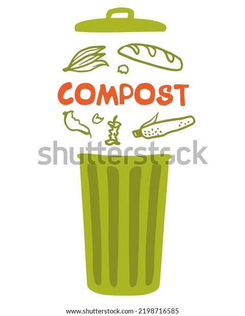 Composting Bin Kitchen Scraps Vector Illustration Stock Vector Royalty Free 2198716585