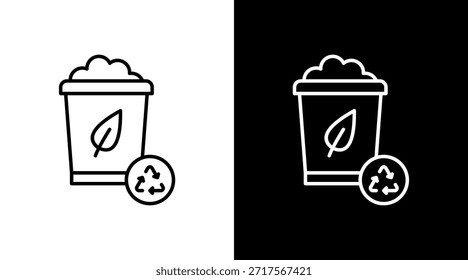 Diseño de conjunto de iconos blancos de contorno de contenedor de compostaje