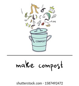 Composting of biodegradable waste. The concept of conscious consumption. Vector color illustration .